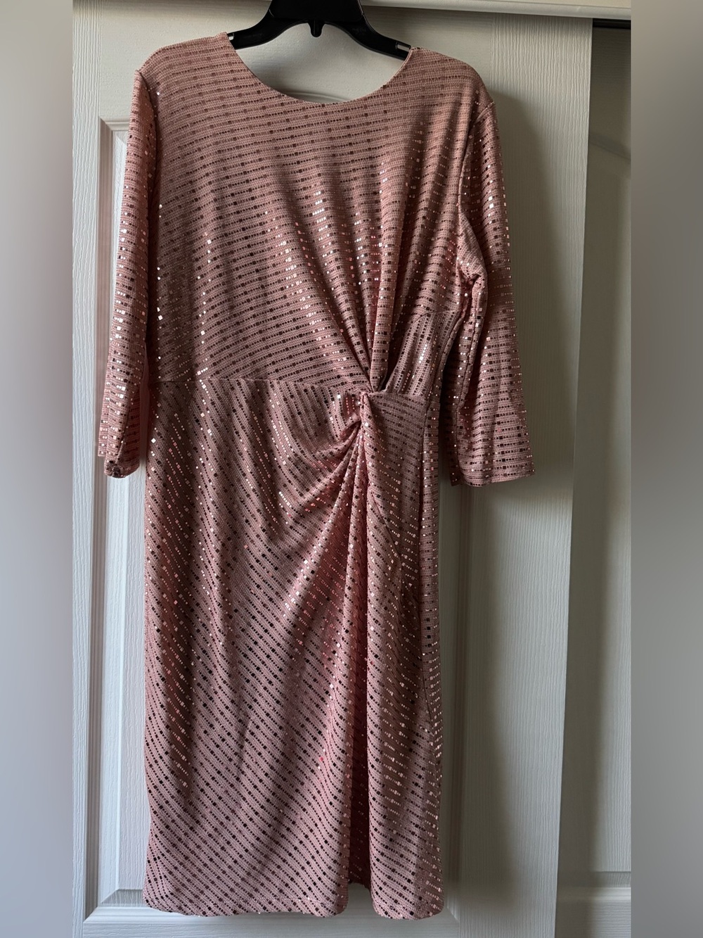 New York & Company Rose Gold Sequin Midi Dress with Twist Detail